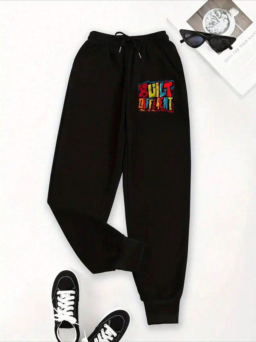 Built Different Print Mens 2 Piece Set Hoodie Sweatshirt Joggers Outfit Polyester Blend Stretch Soft Fleece Loose Fit Machine Washable Fall Winter Workout Running Daily Wear Gift Choice 20251029 - Quần dài - Xem 1