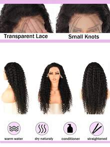 13x4 透明深波浪真人发全蕾丝前假发，180% 密度卷曲蕾丝前假发，带婴儿发的深波浪假发，自然黑 - Natural Black - 查看 3
