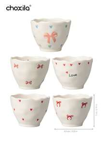 choxila 1个200毫升可爱卡通心形蝴蝶结陶瓷手持杯，适合家庭聚会、派对、早餐牛奶杯、下午茶咖啡杯、节日纪念品、生日礼物 - 陶瓷杯 - 查看 6