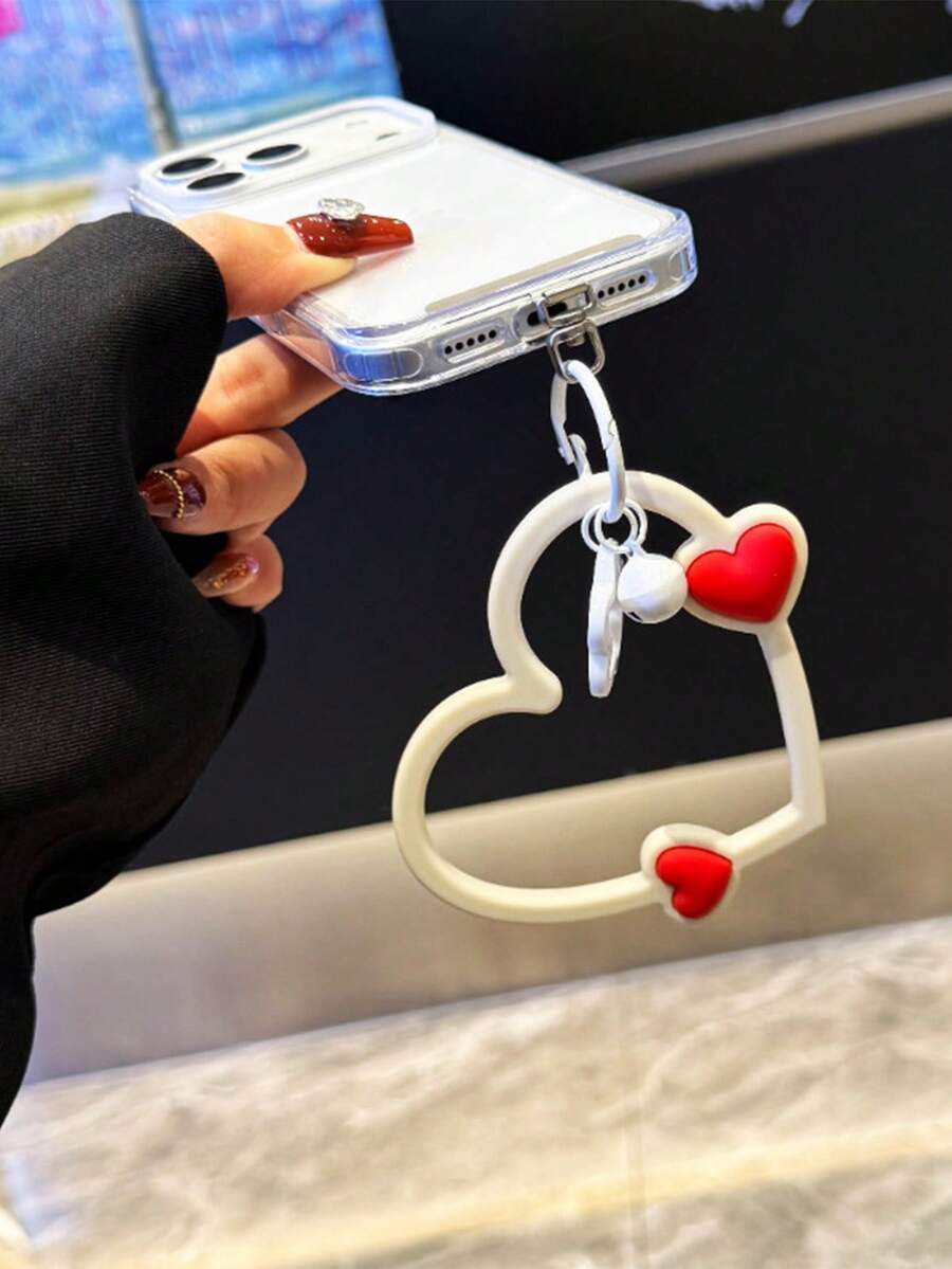 1pc Premium Heart Silicone Phone Lanyard, Fashionable Short Phone Strap - Multicolor - View 1