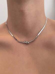 1 chiếc dây chuyền hình xương rắn xoắn tối giản, phong cách punk bằng thép không gỉ, phù hợp cho cả nam và nữ, thích hợp cho các bữa tiệc, lễ hội âm nhạc và đeo hàng ngày. - Bạc - Xem 3