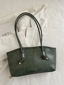 1pc Vintage Oily Leather Handbag, Knotted Handle Design, Convertible To Shoulder Bag And Tote Bag, Suitable For School And Work Commute, Multi-Functional Tote Bag (Actual Product Color May Vary Slightly Due To Lighting And Angle During Photography) - Green - View 10