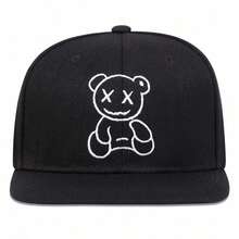 1pc Men's Bear Embroidered Snapback Hat, Street Hip Hop Fashion Casual Cap For Spring, Autumn, Travel, Beach Vacation - Multicolor - View 5