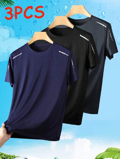 3件装短袖T恤，轻薄宽松休闲半袖，凉爽透气，适合户外运动、跑步、健身等场合，圆领设计。