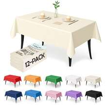 4/6/12pcs Plastic Premium Tablecloth,  Disposable Table Covers For Rectangle Tables, Heavy Duty & Waterproof For Parties, Events, Banquets - Ivory - View 2