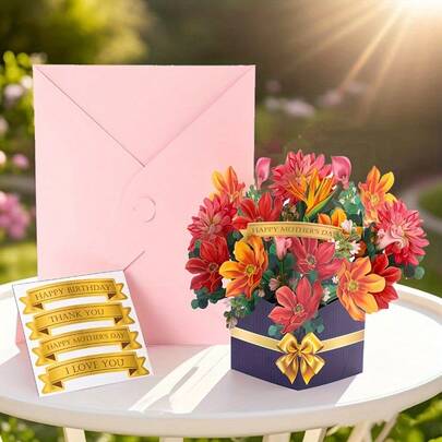 1pc Dahlia 3D Pop-Up Greeting Card, Vibrant Floral Design, Paper Craft, Suitable For Birthday, Wedding, Engagement, Mother's Day, Ideal Gift For Lover, Wife, Family, Mom, Friend