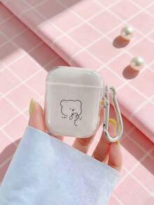 1pc Transparent Case With Line Design Bear Pattern Earphone Case + Hook, Suitable Compatible With Apple Earphones Protective Case Pro2/4/3, Pro3 Earphone Case - Multicolor - View 5