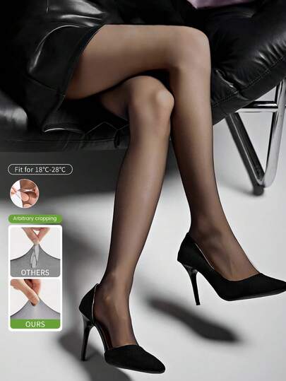 1 Pair Women's Ultra-Thin Fashionable Sexy Transparent Skinny Tights, High Elasticity Comfortable Breathable Pilling & Snag Resistant Fabric, Lifting & Slimming Pantyhose, Suitable For Spring/Summer Daily, Office, Casual, Commuting