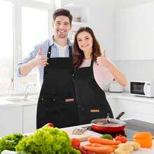 2 Pack Kitchen Aprons For Women Adjustable Cooking Aprons With Pockets Waterproof Chef Aprons In Black Polyester Material 75cm Length 65cm Base Width Practical Pockets & Adjustable Neck Professional Apron150ps - 黑色+黑色 - 查看 6