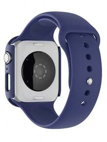 二合一运动硅胶表带和表壳套装，兼容 40mm、41mm、42mm、44mm、45mm、46mm 和 49mm 尺寸的 表带和表壳。柔软舒适的硅胶表带搭配铆钉表扣。防震防刮的硬质 PC 材料和钢化玻璃保护膜一体成型。兼容 Series Ultra/11/10/9/8/7/6/5/4/SE。男女通用智能手表表带和表壳套装。 - 午夜藍 - 查看 4
