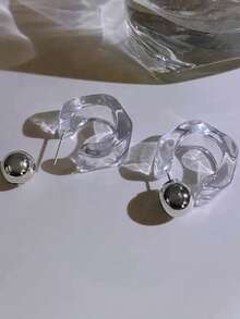 1 par de pendientes de mujer con forma irregular en C, de estilo elegante y sencillo, apropiados para usar en fiestas y banquetes casuales diarios durante el verano - Multicolor - Ver 6
