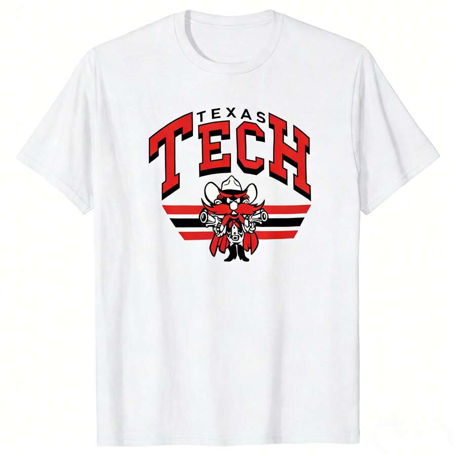 Retro NCAAs Texas Tech Red Raider Mascot Print College Style T-Shirt. - trắng - Xem 1