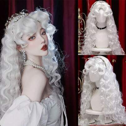 Long Fluffy White Retro Wig, Suitable For Costume Parties And Role-Playing
