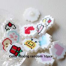10pcs Mosaic Creative Pattern Plastic Decorative Buttons, Pixel Printed Heart Cake Cartoon Cute Sewing Buttons DIY Jewelry Accessories - Mosaic With Foot Buckle - View 8
