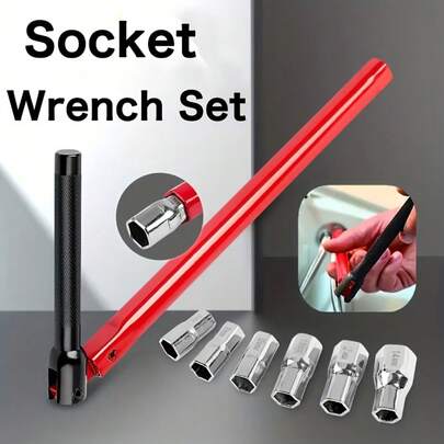 مجموعة أدوات تشمل مجموعة مفتاح ربط المقبس، مجموعة مفتاح ربط الأنابيب، مفتاح ربط صامولة الحوض، مفتاح ربط الحنفية القائمة، كماشة الحنفية، وأداة تركيب الحنفية، مصممة لإصلاح الحنفيات والأحواض، مناسبة للمقاسات من 8 إلى 14 مم