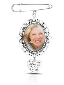 1件套DIY婚礼花束照片吊坠胸针制作套装 - 单层蕾丝相框婚礼吊坠椭圆形玻璃凸面宝石相框带吊坠 - 單相框胸針 - 查看 1