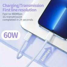 Fast Charging Nylon Braided 60W 5A Type C To Type C/USB To Type C Super Fast Charging Cable For S23 S22 S21 12Pro K50 K60 P40 P60 Android Phone Charger USB C Cord Pro Pro Data USB C Type C Transfer Cord Women's Day Gift - Multicolor - View 5