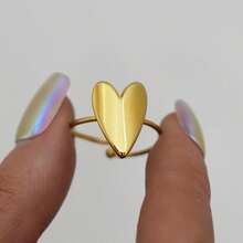 1 pièce Bague réglable en acier inoxydable en forme de cœur plaqué or 18 carats, accessoire de bijouterie, bijou en acier inoxydable 304, élégant haut de gamme, convient comme cadeau pour la Saint-Valentin - Multicolore - Voir 5