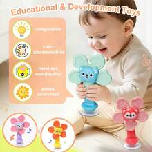 【婴儿手指玩具】婴儿吸盘手指玩具（老虎/狐狸/熊/猴子）- 纹理握柄，鼓声，摇铃声，男女宝宝圣诞礼物 - 彩色 - 查看 8