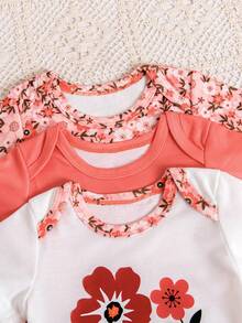 3件套时尚女婴圆领宽松连体衣，新生儿服装 - 彩色 - 查看 4