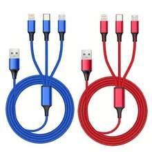 三合一 USB 充电线，兼容 /Type-C/Micro USB 接口，兼容 14/13/12 Pro Max/Xs Max，兼容安卓手机、相机、MP3 播放器及其他设备，通用适配器 - 彩色 - 查看 2