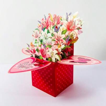 1pc Lily Greeting Pop-Up Card, Thank You, The Best Mom Ever, Happy Mother's Day, Birthday Card, Miss You, Anniversary, Valentine's Day, Christmas, Gift, Party Supplies, Home Decor, With Writing Space And Envelope