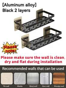 1pc Black Bathroom Shelf, Large Capacity Wall-Mounted, No Drilling Required, Wall-Mounted Shower Shampoo Rack, Bathroom Towel Rack, Wall-Mounted Rectangular Bracket, Adhesive Bathroom Shower Rack, Suitable For Bathroom And Kitchen Bathroom Accessories Bathroom Tools Bathroom Accessories - Rectangular Rack - View 15