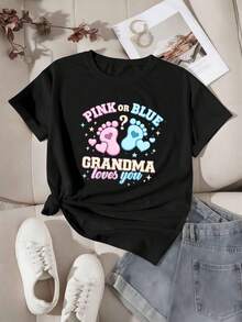 T-shirt rose et bleu, cadeau idéal pour mamie. Tissu de haute qualité, coupe ample, décontracté et confortable, imprimé original. - Noir - Voir 2