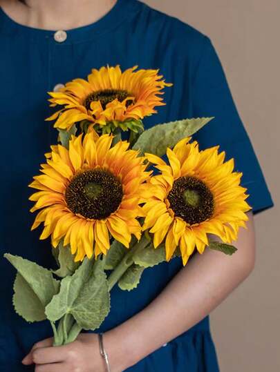 1/2 Pc Artificial Sunflower, 70cm/27in Long Stem Artificial Single Large Sunflower, Vintage Artificial Silk Sunflower, Suitable For Home Decoration, Wedding Decorations, Room Decorations, Valentine's Day, Weddings, Wedding Decor, Office Desk Accessories, Living Room Decor, Valentine's Day Gifts, Outdoor Gardens, Birthday Parties