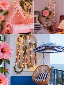 1m/2m Pink Sakura Flower String Lights, Pink Fairy Sakura Flower Vine LED Lights, Suitable For Bedroom, Window, Wall, Wedding, Birthday Party, Gift - Multicolor - View 8