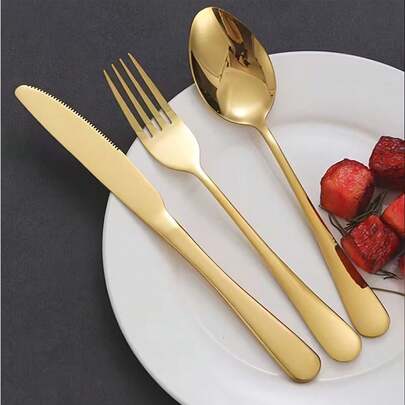 50/25/12/7件套玫瑰金餐具套装；包含刀、叉、勺、蛋糕叉、甜点勺、沙拉刀叉、意面叉勺，可清洗重复使用，高档餐具，适用于：生日、婚礼、派对、家庭聚会、团队建设、户外烧烤、露营、宴会、学校用品、毕业典礼、节日派对等。（全套餐具，全套厨房餐具，餐具）