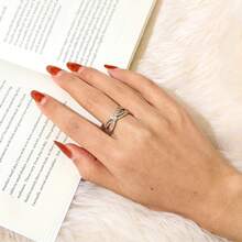 1pc Minimalist Niche Design Zirconia Ring, Fashionable Personalized Open Statement Ring For Women - Gold - View 5