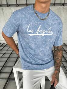 GRDR Men's Retro Round Neck Printed Washed Short Sleeve - Baby Blue - View 1