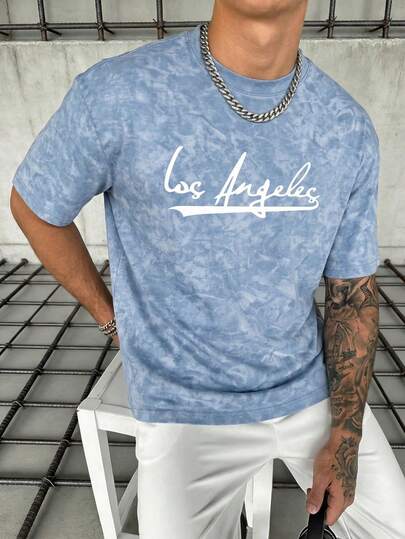  GRDR Men's Retro Round Neck Printed Washed Short Sleeve