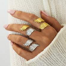 3件套欧美风翅膀戒指，高端女士设计，优质珠宝配饰，304不锈钢材质，优雅奢华，是节日礼物和日常搭配的理想之选，适合聚会和派对等场合。 - 彩色 - 查看 4