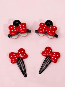 2/4/6pcs Set Red Polka Dot Bow Clip Bangs Hairpin, Cute Duck Clip Suitable For Daily, Festival, Party, Date, Outing - Multicolor - View 3