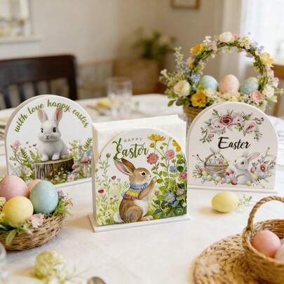 1/5/20 buc Cutie de șervețele acrilice drăguță cu model de iepure și flori, potrivită pentru decorarea mesei, biroului, dormitorului, biroului și camerei de zi; Poate fi folosită ca articole de Paște și cadouri de casă nouă