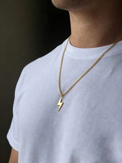 1 pieza Collar con colgante de rayo, collar de color dorado estilo callejero para hombres, uso diario y regalo