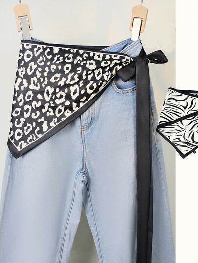 1pc New Tie-Up Triangular Scarf With Leopard Print Cashew Flower Pattern, Korean Vintage Style Shawl Headscarf Accessory, Leopard Print Casual Polyester Fabric