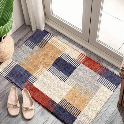 1 قطعة سجادة باب ذات طراز عتيق بنمط هندسي ملون وزهري ومخطط، مطبوعة على قاعدة من مطاط TPR، مناسبة للحمام والمطبخ وغرفة الغسيل والديكور المنزلي والأعياد والحفلات والزفاف والمائدة