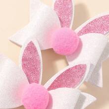 MIYA 2-Piece Glitter White Fabric Girls' Sparkly Bow Pom-Pom Bunny Hair Clips - Shiny Hair Barrettes Ponytails, Festival Party School Style Hair Accessories Women & Girls, Cute Easter Bunny Hair Embellishments - 白色 - 查看 3
