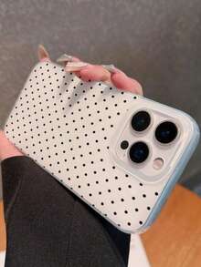 黑色波点大孔白色背景IMD双层透明手机壳，适用于苹果17 Air 16 15 14 13 12 Pro Max/17 16 15 14 Plus 13 12 11 Pro手机，软边硬背保护壳，防摔耐磨，男女通用 - 白色 - 查看 3