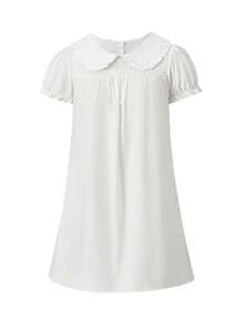 Women's Fairycore Babydoll Blouse Tops, Y2K Short Sleeve Shirt Mini Dress, Cute Solid Color Doll Collar Loose Blouses, Summer Casual Tops For Teen Girls, Streetwear, Aesthetic Clothes - trắng - Xem 10