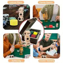 Left Right Center Wooden Dice Game Kit, 3 Pcs 1-Inch Dices & Chips In Bamboo Box, Compact Storage Travel Game For Family & Friends - Gỗ - Xem 5