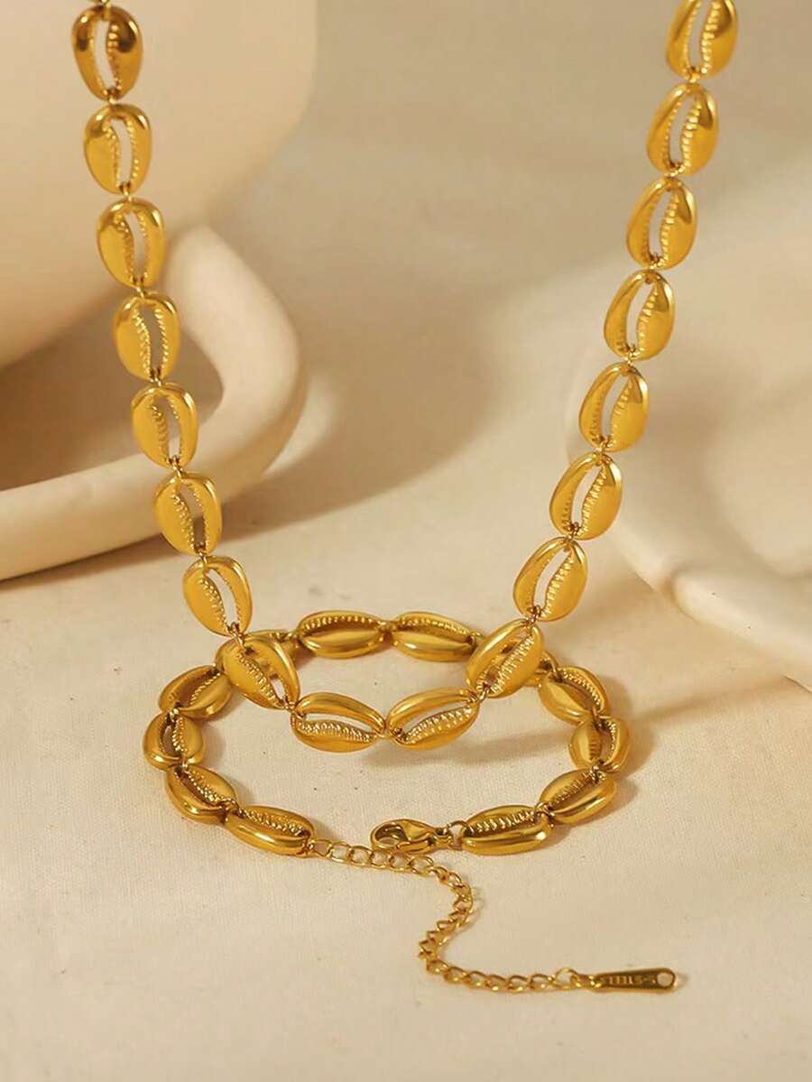RAYQUEEN 1pc Stainless Steel Fashionable Versatile Chain Necklace, Suitable As Gift - Yellow Gold - View 1