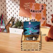 Glow Beach Full Moon Hand Crank Music Box - No Battery Wooden Musical Box, "You Are My Sunshine" Tune, Ideal Gift For Birthday/Holiday - Fluorescent Beach Music Box - View 7