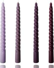 Set Of 4 Pack 8-Inch Spiral Tapered Candles Tall Candlesticks For Dinner Party Wedding Holiday Spring Home Kitchen Decor Black Color Ideal For Celebrations - Purple Series - View 7
