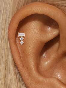 EleRunis 1PC 925 Sterling Silver Flower Marquise Irregular Flat Back Cartilage Helix Piercing Fine Jewelry For Daily Wear Wedding Party Engagement Anniversary Valentine's Day - Gold - View 20