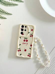 奶油色波浪纹亮面樱桃彩绘防摔手机壳，配串珠手链配件，兼容、Galaxy国际版，非国内版 - 彩色 - 查看 6