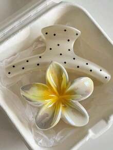 2pcs/1pc Women's Acrylic Polka Dot And Yellow Marble Print Hair Clips - Minimalist Fashion Design For Bun Hairstyles - Perfect Beach & Travel Accessories - Ideal For Daily Wear And Vacation Outfits - Fall/Winter Claw Clip Hair Accessories - 彩色 - 查看 6